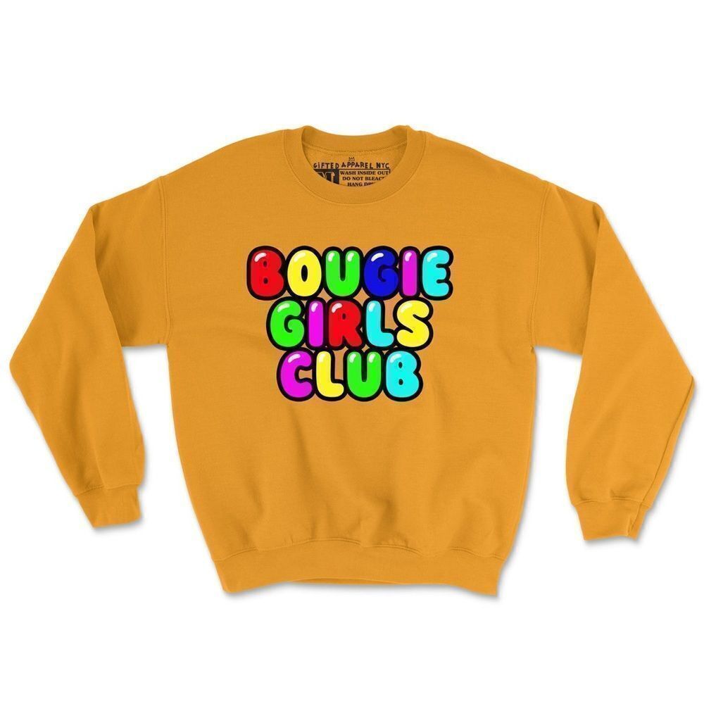 Gifted Apparel NYC Bougie Girls Club Bubble Design Sweatshirt Gold S NWT